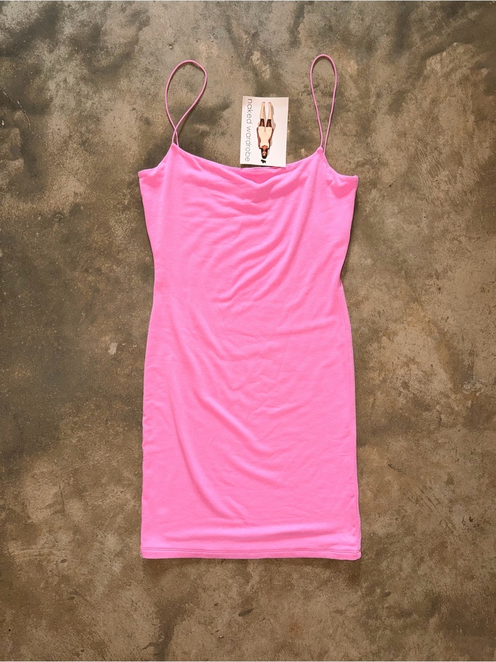 Naked Wardrobe Size L Pink Bodycon Mini Dress Spaghetti Strap Stretch - Picture 3 of 12